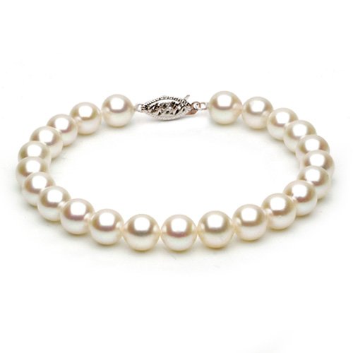 14k Gold 7-7.5mm White Japanese Akoya Saltwater Cultured Pearl Bracelet AAA Quality, 4 Lengths - 6.5, 7, 7.5, 8 Inches